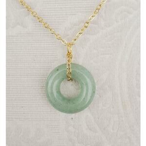 Stunning Green Aventurine Pendant Necklace with Slim Gold Adjustable Chain